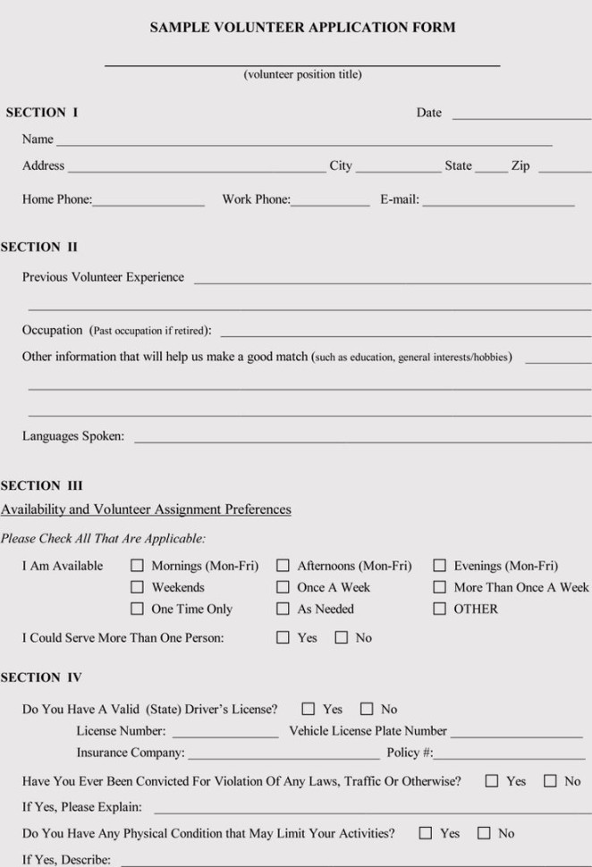 Blank Volunteer Application Form Templates Download Free In Pdf