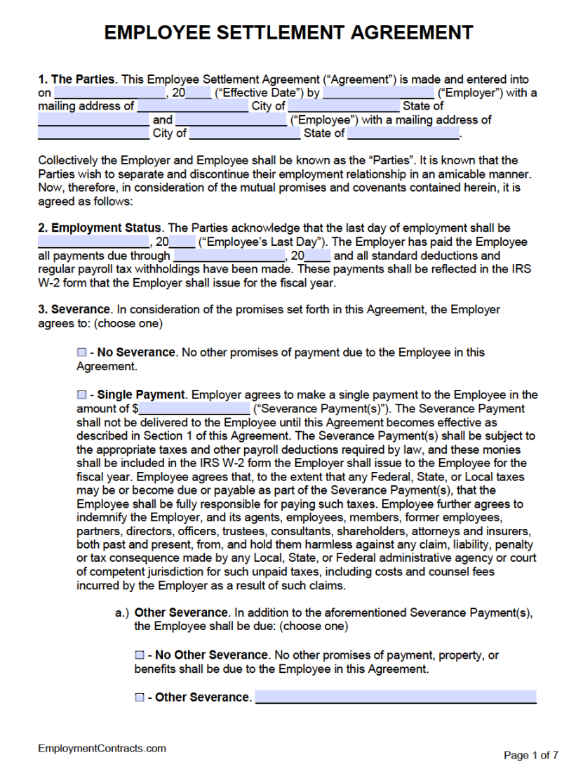 Employment Separation (Severance) Agreement Template  PDF  Word