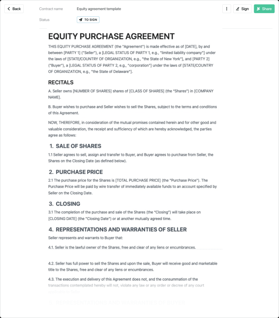 Equity agreement template - free to use