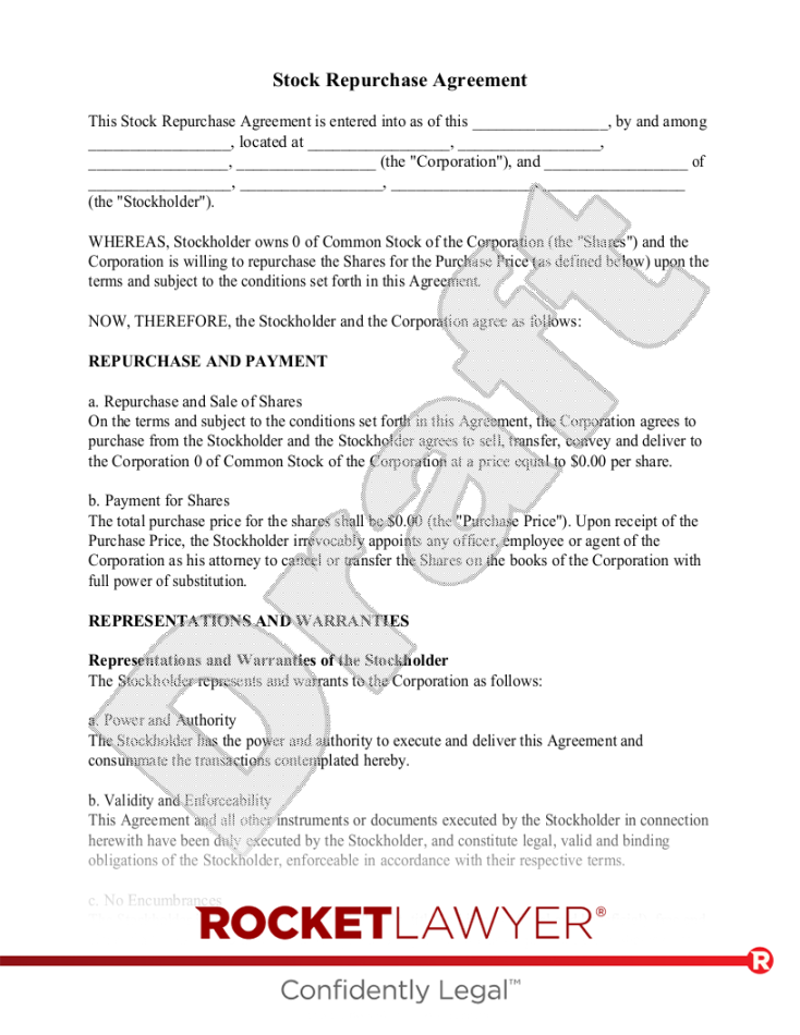 Free Stock Repurchase Agreement Template - Rocket Lawyer