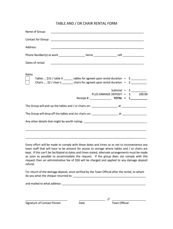 Free table and chair rental agreement template: Fill out & sign