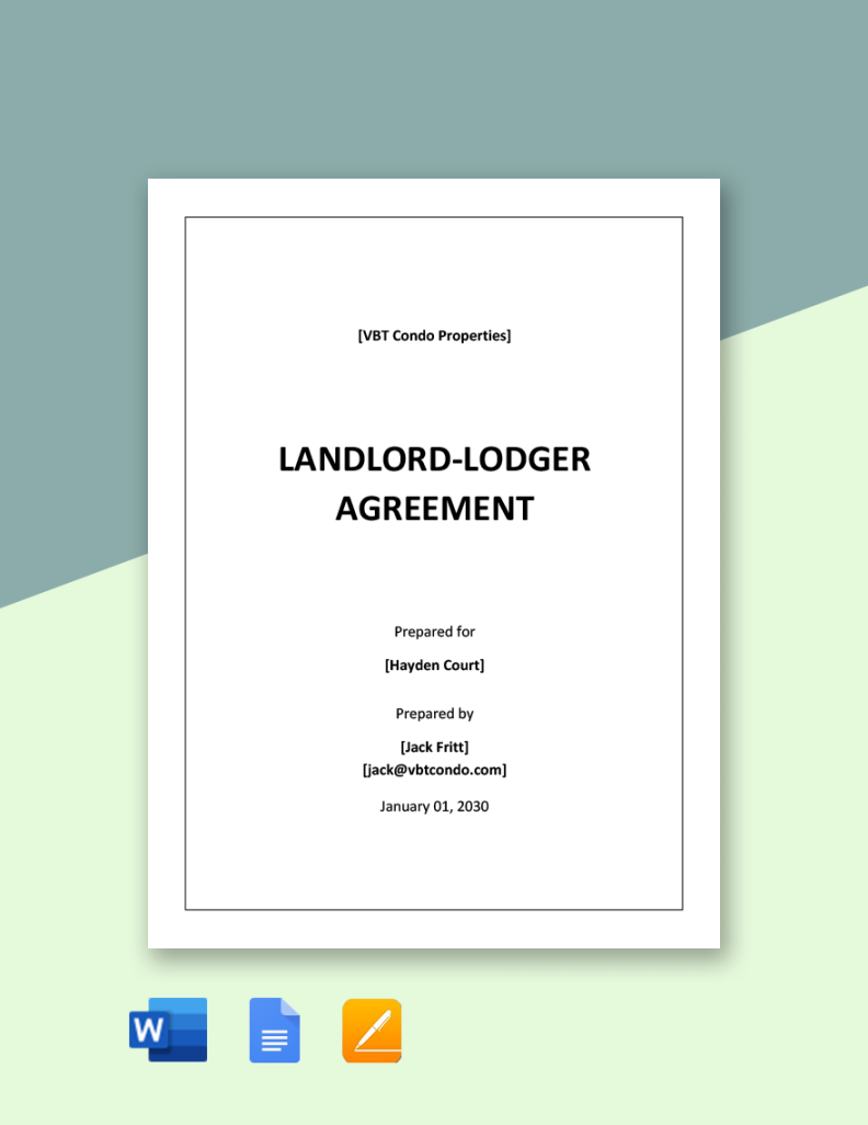 Landlord Lodger Agreement Template in Word, Google Docs, Pages