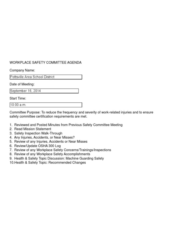 Sample Workplace Safety Meeting Agenda Template  Download Free