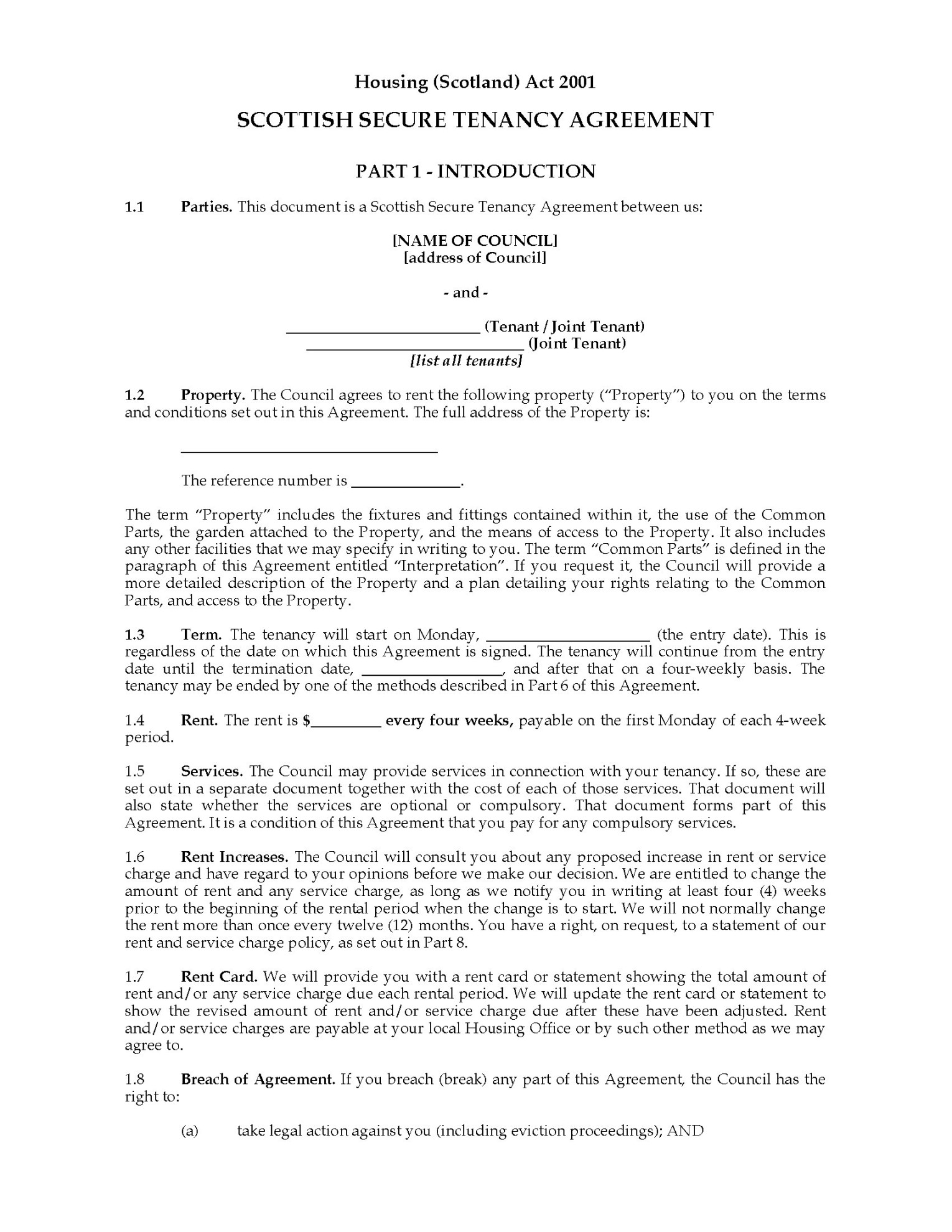 Scottish Secure Tenancy Agreement  Legal Forms and Business